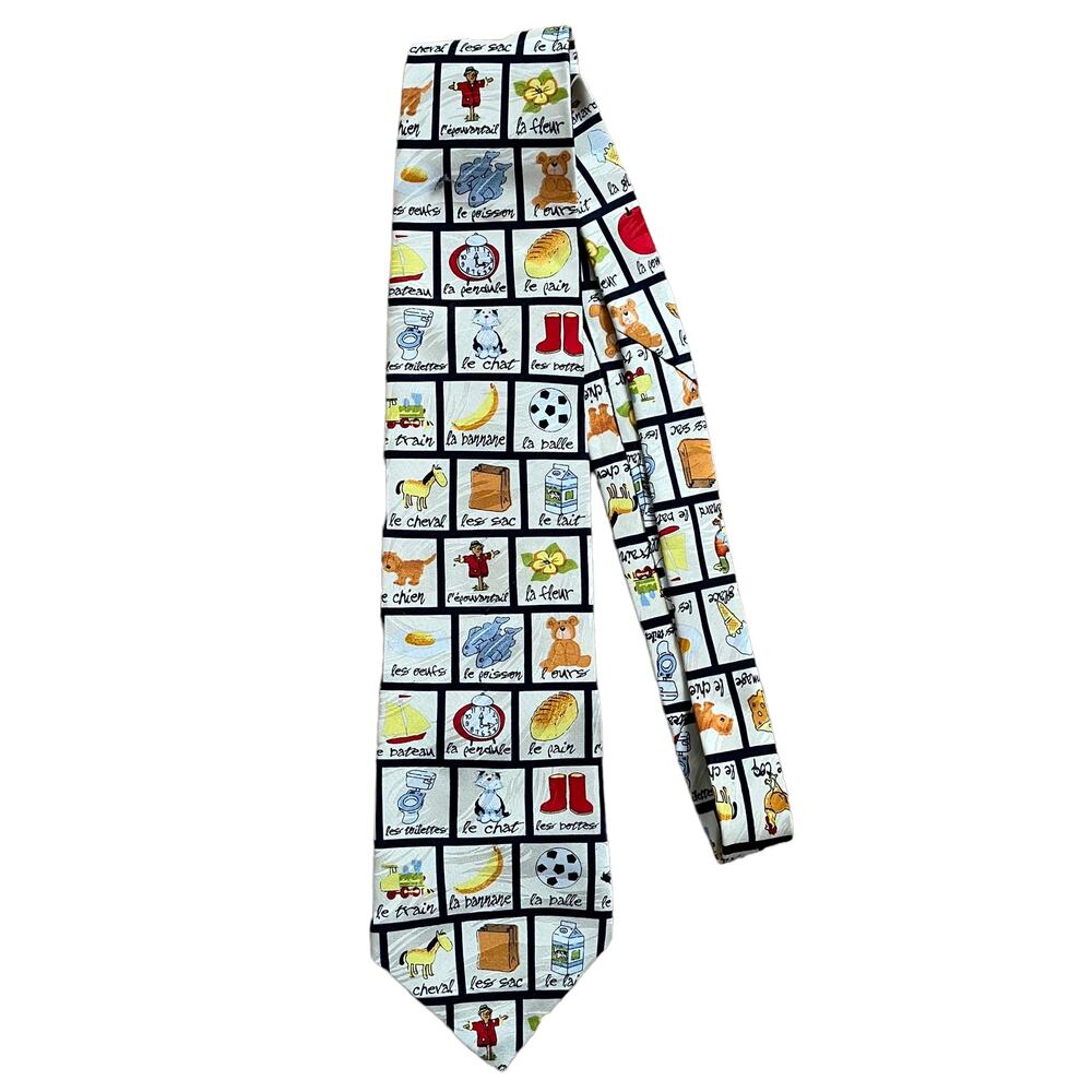 Museum Artifacts Handmade Silk Men's Tie with French Food Words Artsy Professor